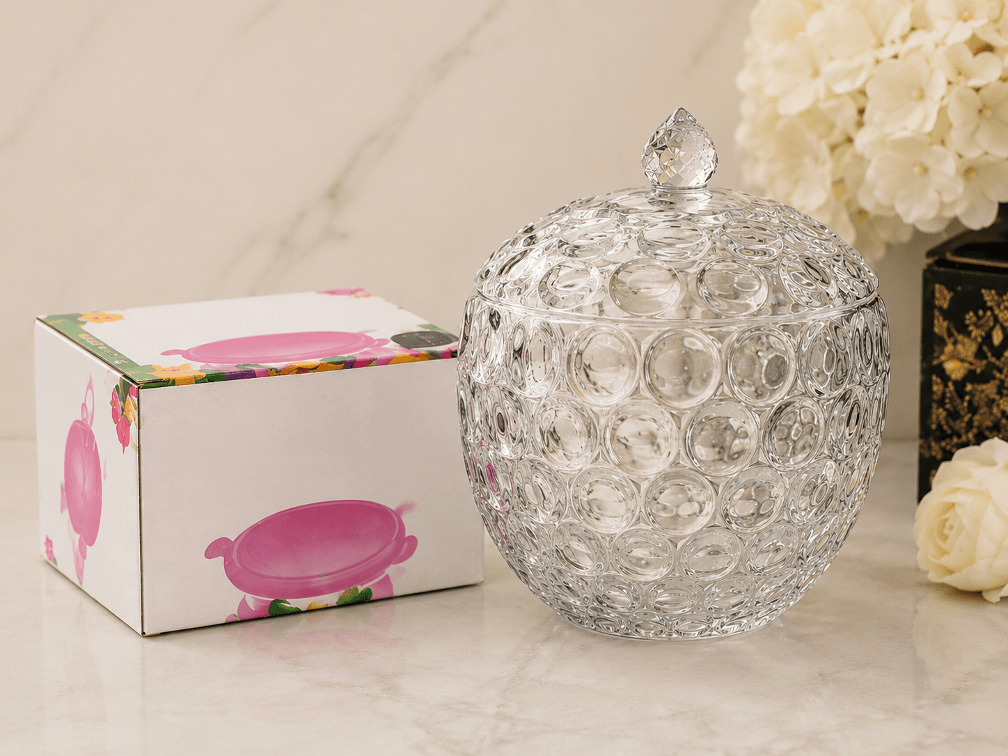 Bubble-Textured Glass Jar