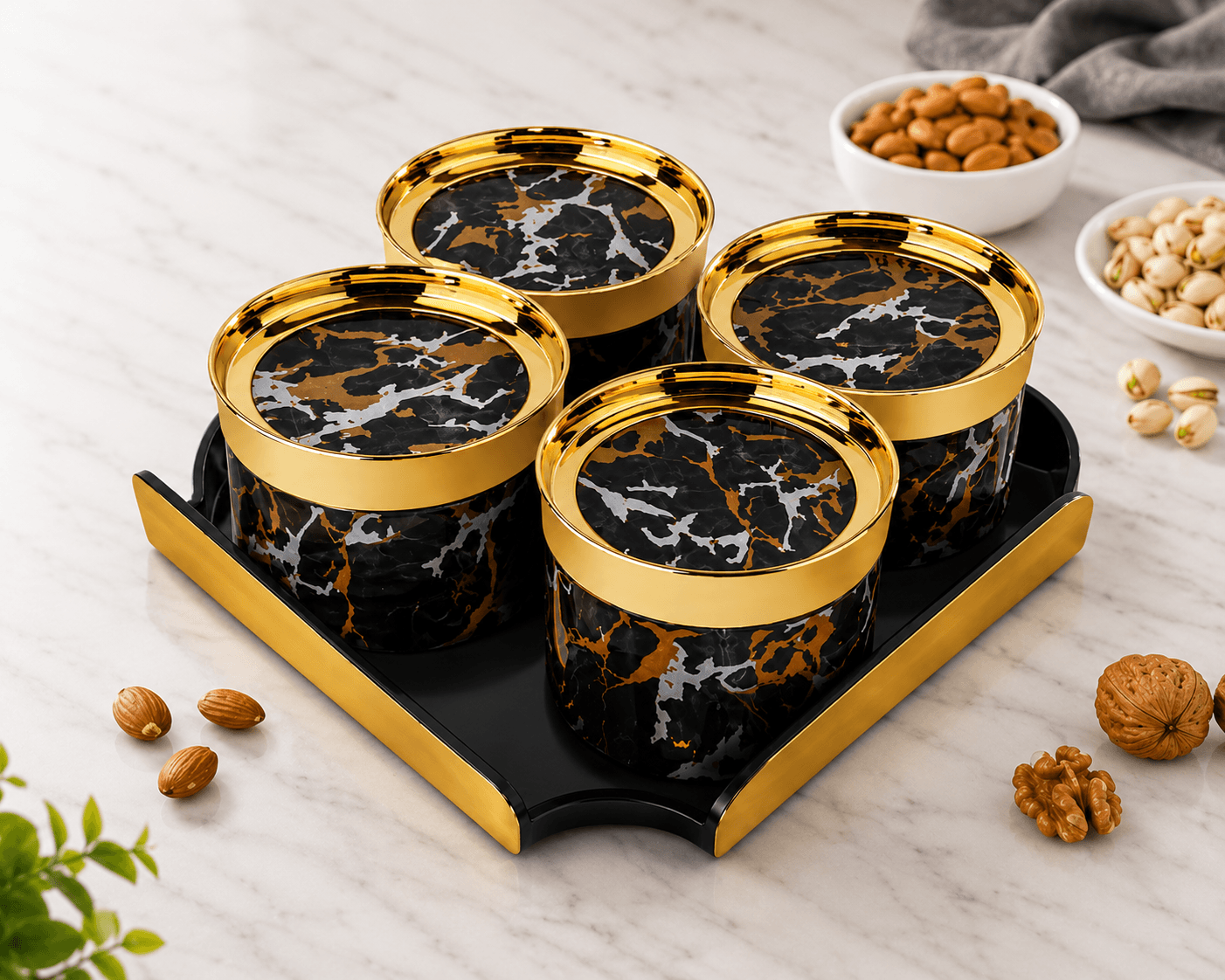 Marble-Finish Canister Set with Tray