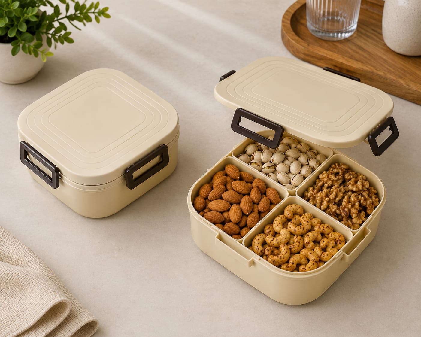 4-Compartment Snack & Nut Box